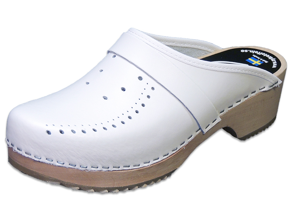 white clog heels